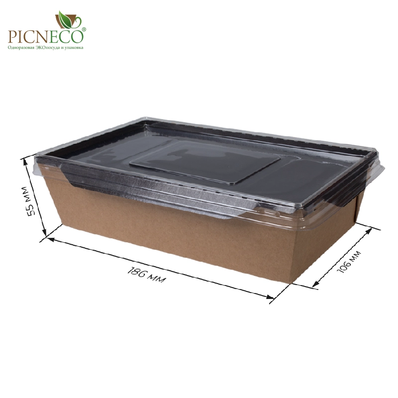 товар Контейнер бумажный с крышкой, 800мл, 186*106*55 мм, черный BK042C